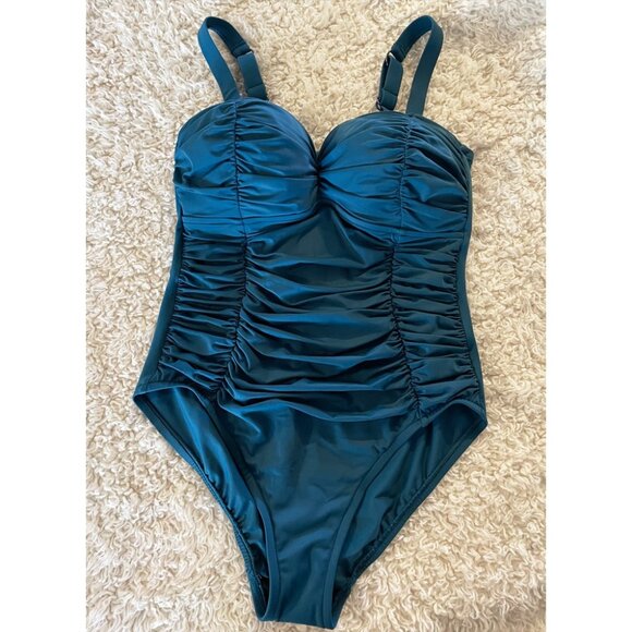 Women's Sweetheart Neck Seamed One Piece Swimsuit - Shape + Style™ by Aqua Green - Picture 1 of 9